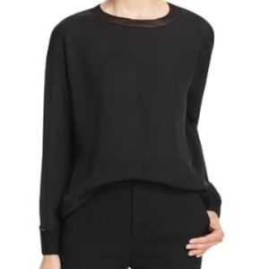 Vince Silk Long Sleeve Ribbed Crew Neck Top